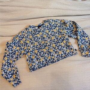 Vans Cropped Crew Neck Floral Long Sleeve sweatshirt- Navy and Yellow